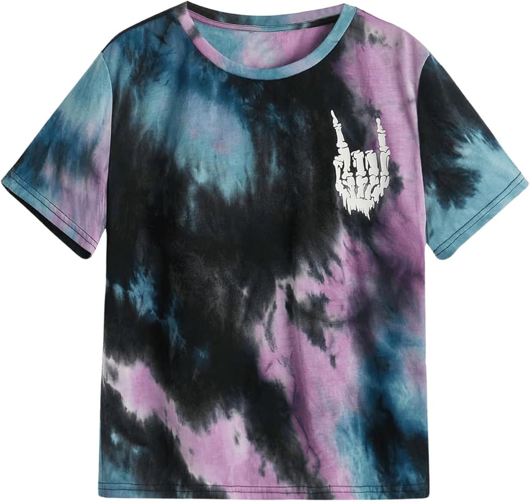 SweatyRocks Boy's Graphic T Shirts Crewneck Short Sleeve Tie Dye Casual Tee Top