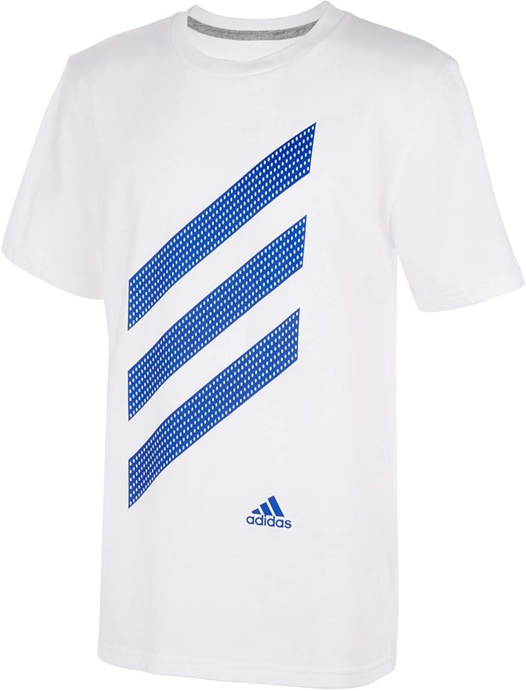 adidas Boys' Short Sleeve Logo Tee Shirt (Small, 3-Stripe New White)