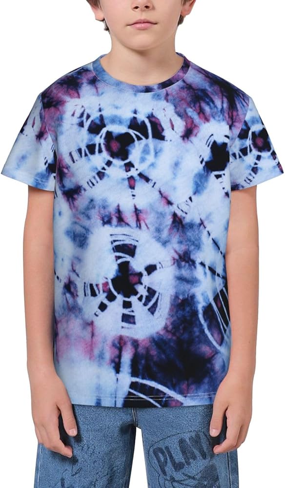 Tie Dye Abstract Swirl Teen Boys Short Sleeve Crew Neck T-Shirt Casual Tee Tops for Youth Kids