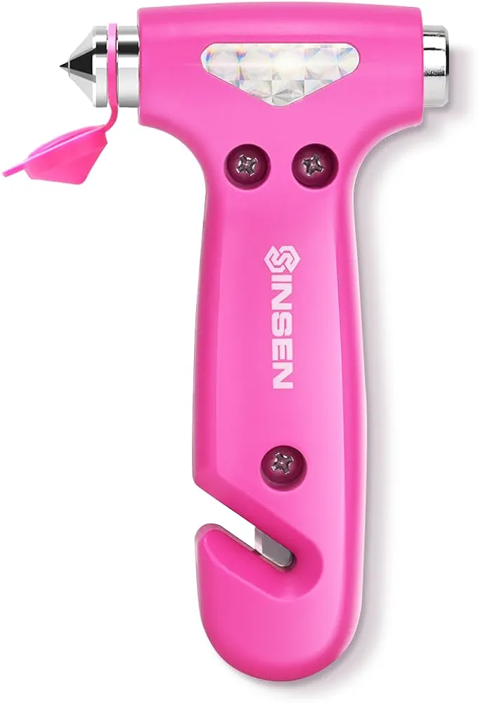 Car Safety Hammer, Automotive Window Breaker and Seatbelt Cutter for Women, Roadside Emergency Kit, 3 in 1 Escape Tools, Road Trip Essential and Must Haves (1, Pink)