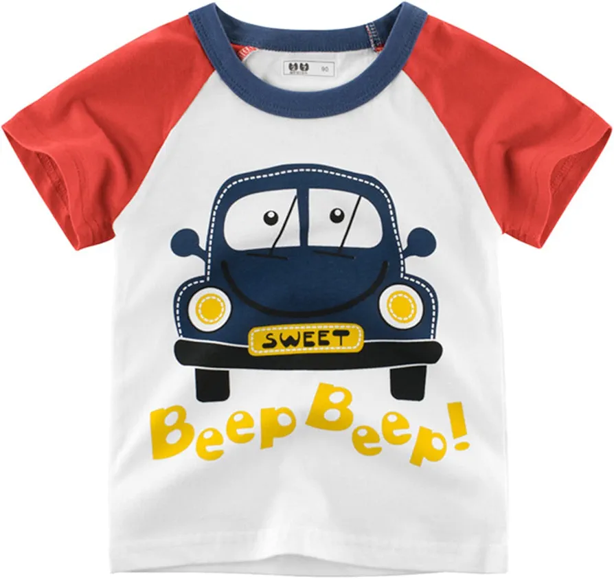 Lykmera Tops for Baby Tee Toddler Short Cars Baby Boys Tops T Sleeve Kids Cartoon for 1-7 Shirts Years Crewneck Boys Tops (Red, 5-6 Years)