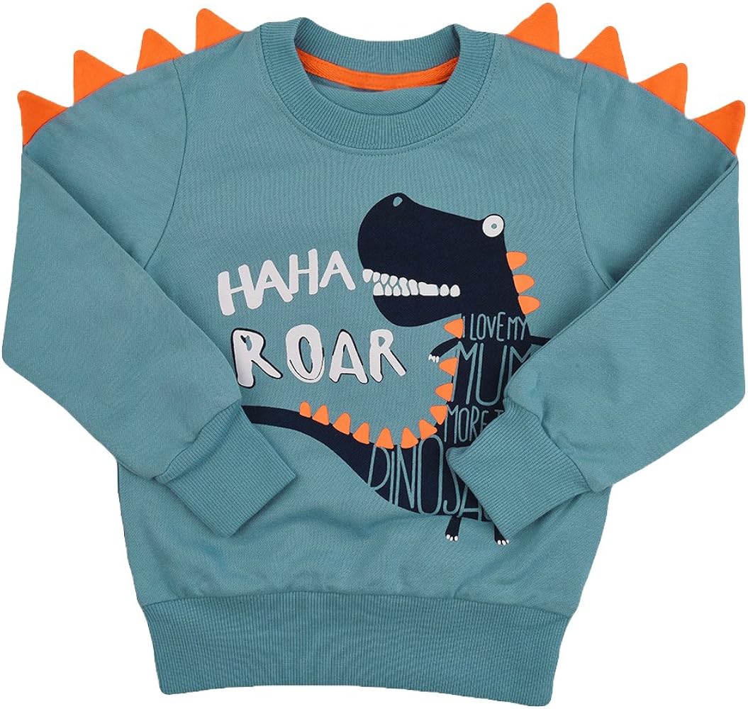 Toddler Boys Sweatshirts Dinosaur Long Sleeve Pullover Crewneck Shirts Cartoon Tee Sport Tops for Kids 1-8T