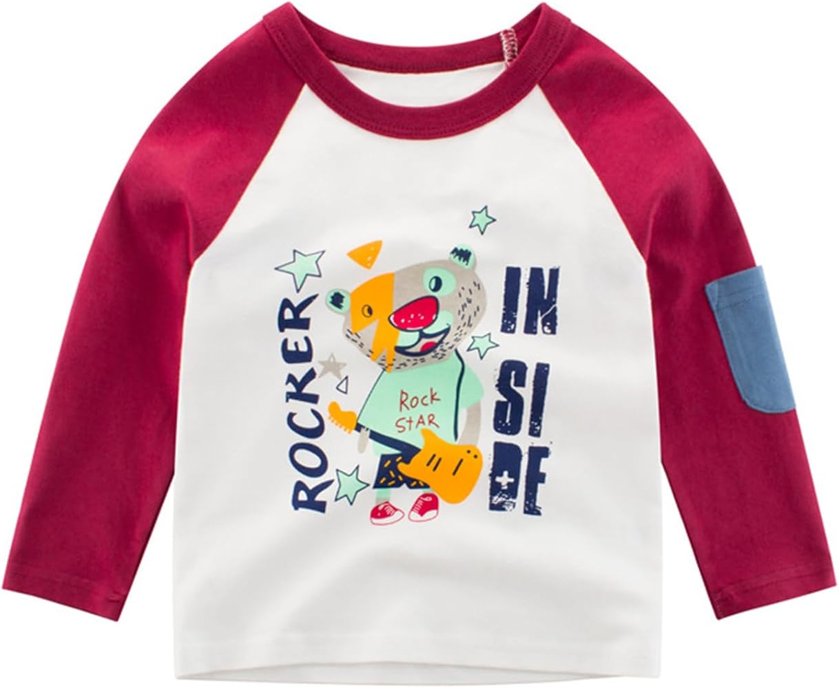 Boys Long Sleeve T-Shirt Casual Cartoon Print Graphic Undershirt Children's Crew Neck Pullover Tops Tees