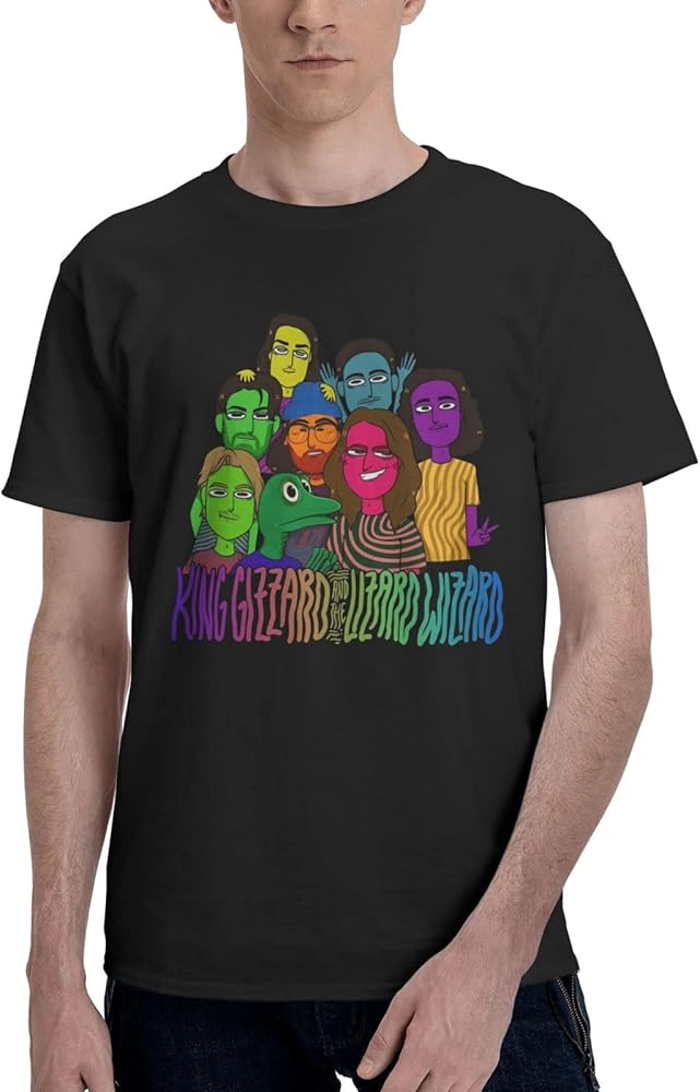 Rock Band T Shirts King Gizzard and Lizard Wizard Boy's Summer Cotton Tee Crew Neck Short Sleeve Shirts Black