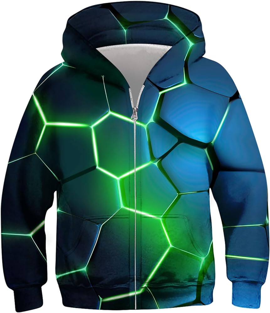 TUONROAD 6-16T Boys Girls Zip Up Hoodies Sweatshirts 3D Printed Cool Pullover with Pockets