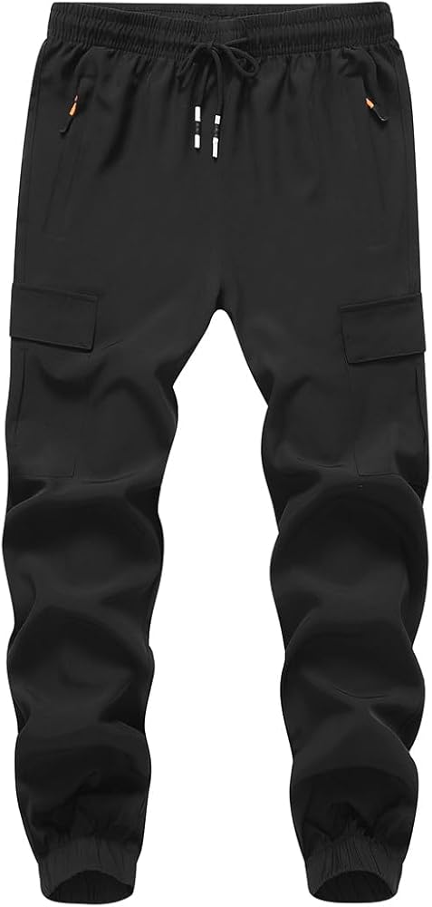 Boys Girls Joggers Cargo Pants with Zipper Pockets Elastic Waist School Casual Trousers