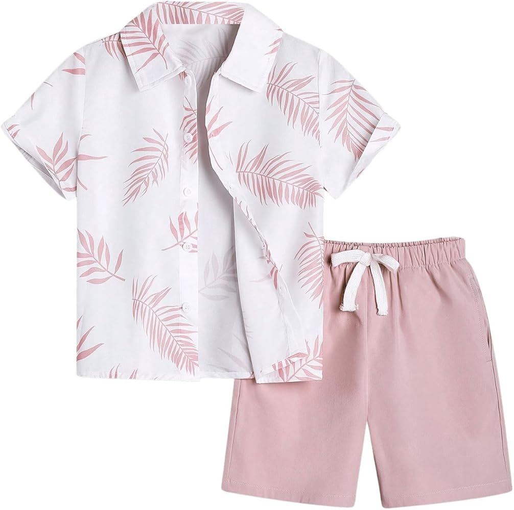 Floerns Toddler Boy's 2 Piece Outfit Button Down Blouse with Shorts Set