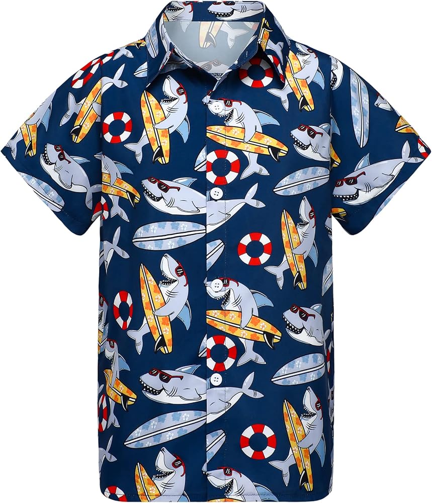 Boys Hawaiian Shirt Short Sleeve Casual Button Down Beach Aloha Shirt Kids Summer Luau Hawaii Shirts 5-14 Years