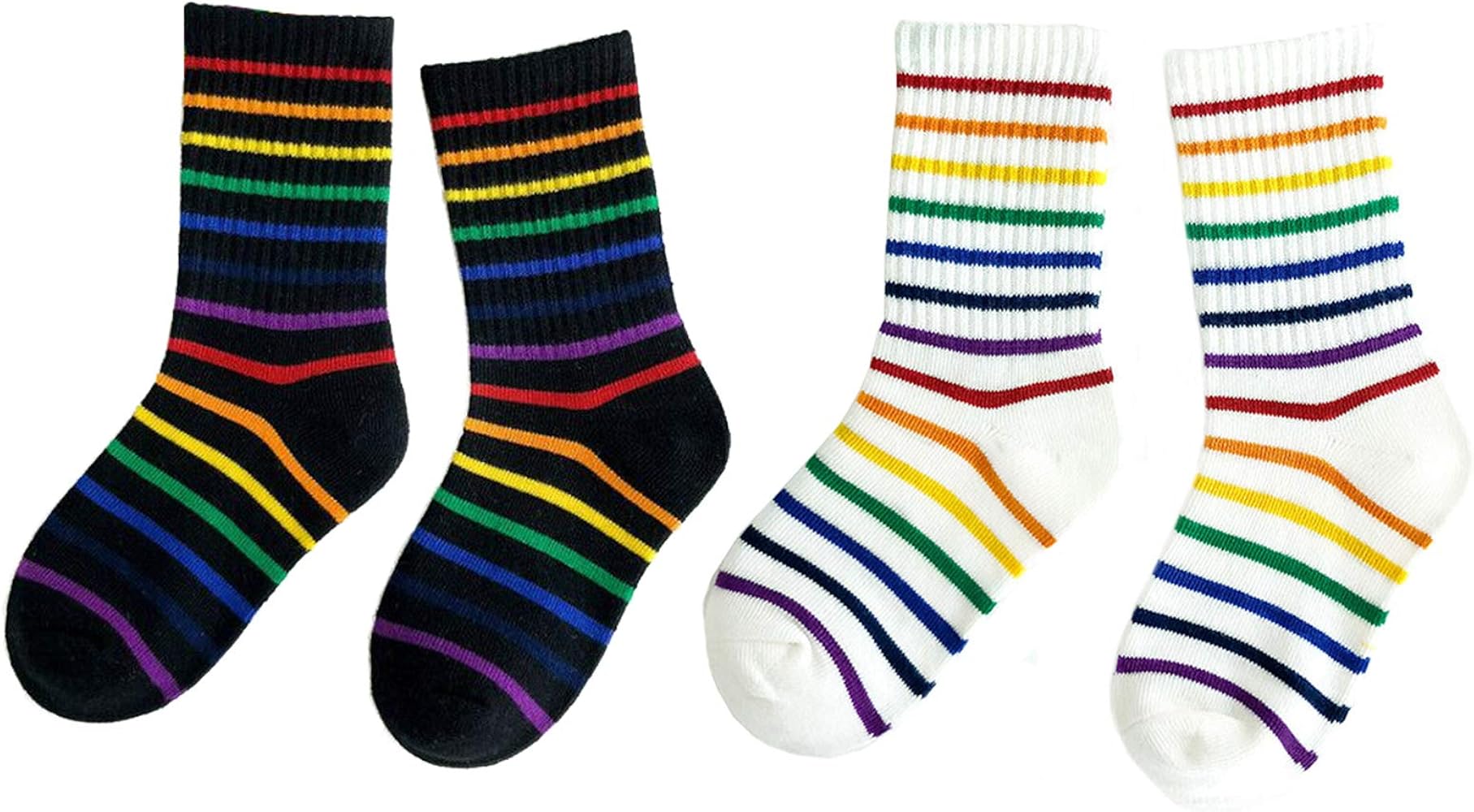 EIAY Shop Little Girls' Boys' Rainbow Stripes Cotton Crew Socks