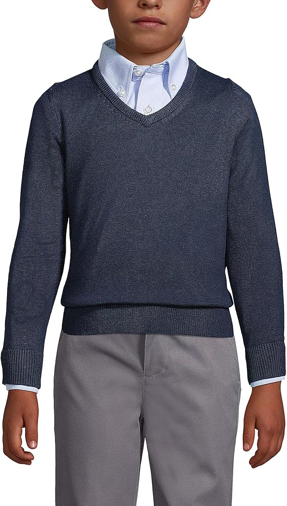 Lands' End School Uniform Boys Cotton Modal Fine Gauge V-Neck Sweater