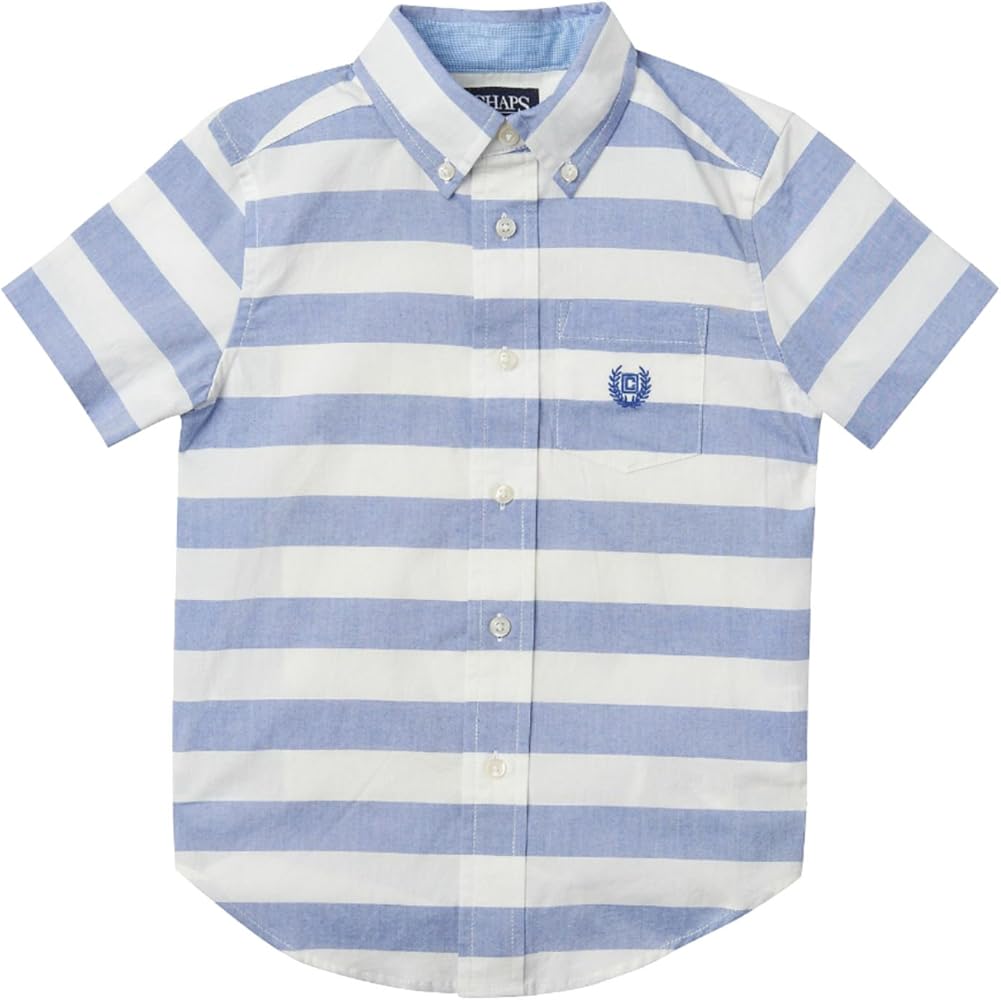 Chaps Boys' Stripe Woven Short Sleeve Button Down, Summer Roy