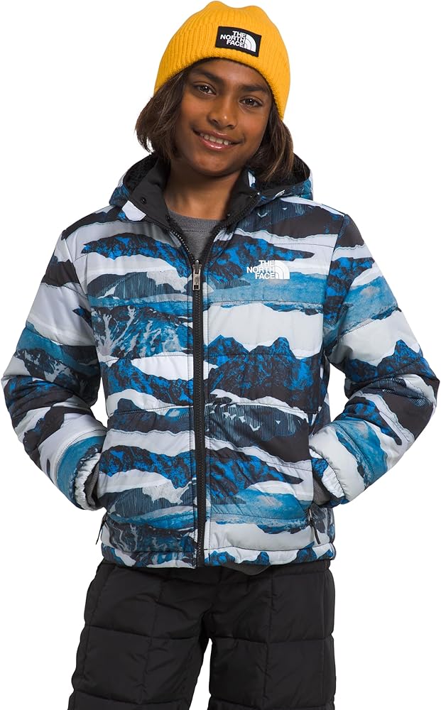 THE NORTH FACE Boys Reversible Mt Chimbo Full Zip Hooded Jacket, L, Optic Blue Mountain Traverse Print