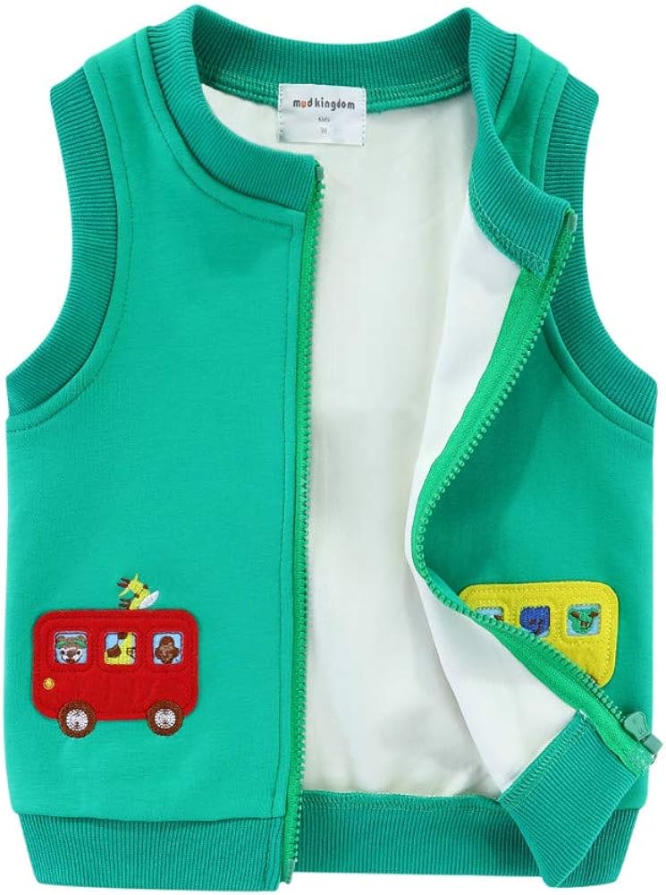 Mud Kingdom Little Boys Fleece Lined Vest Cute Cartoon Patterns Zipper Closure Sleeveless Jacket Thick Warm Outerwear