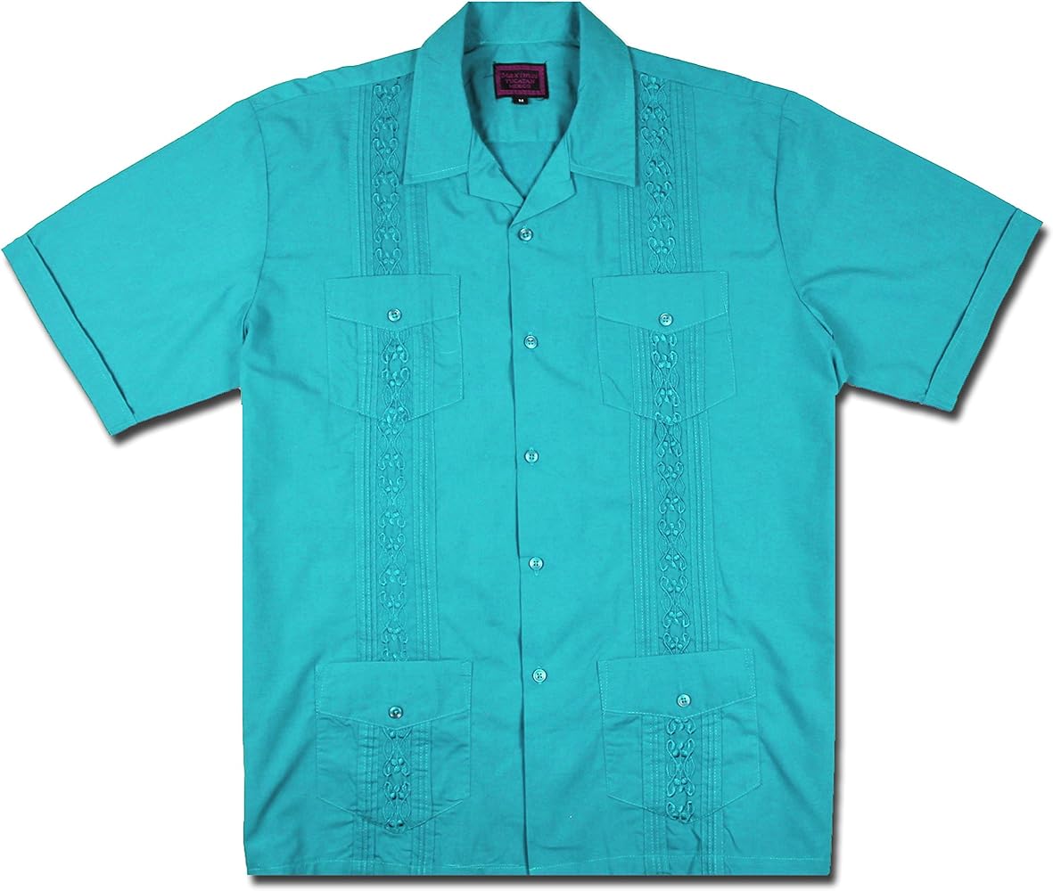 New Guayabera Kids Boys Cuban Latino Style Wedding Button Down Dress Shirt (12, Turquoise)