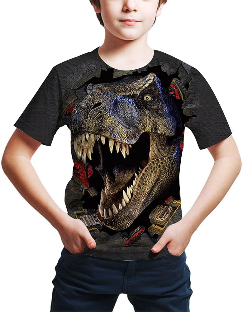 Kids Print 3D Dinosaurs Tees Shirts for Youth Boys Girls 4-14 Years