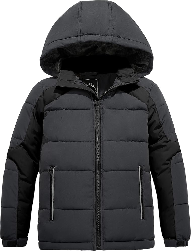 ZSHOW Boys' Hooded Puffer Jacket Water Resistant Warm Winter Coat Soft Fleece Lined Outerwear Jacket