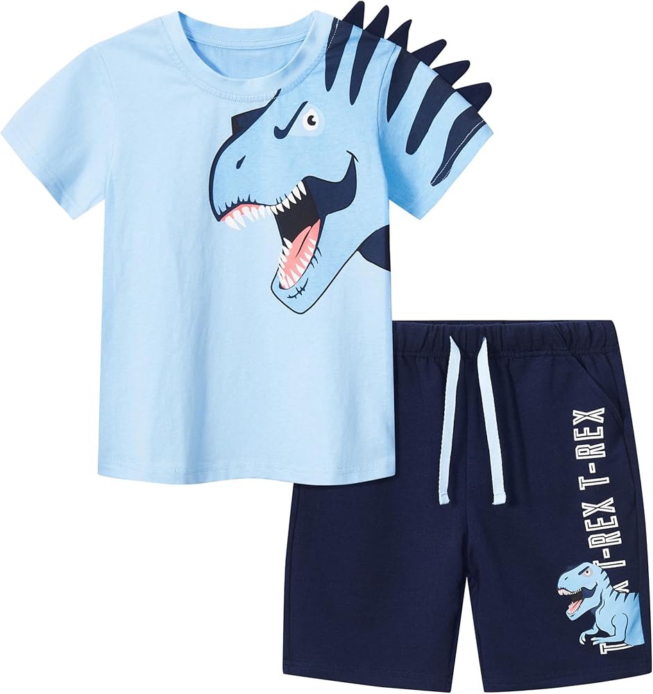 HILEELANG Toddler Boy Summer Short Clothes Sets Cotton Crewneck Tees Shorts Beach Playwear Outfits