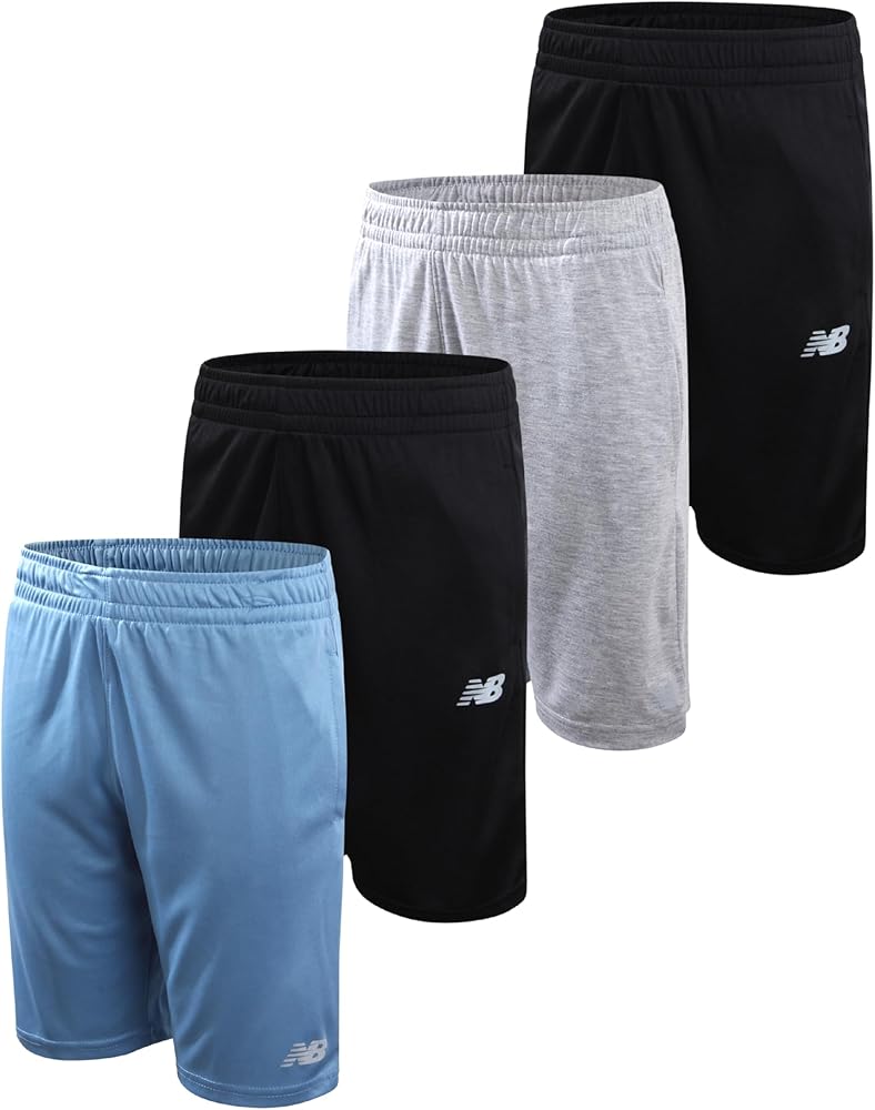 New Balance Boys’ Active Shorts - 4 Pack Performance Mesh Boys Basketball Shorts - Workout Gym Shorts for Boys (4-20)