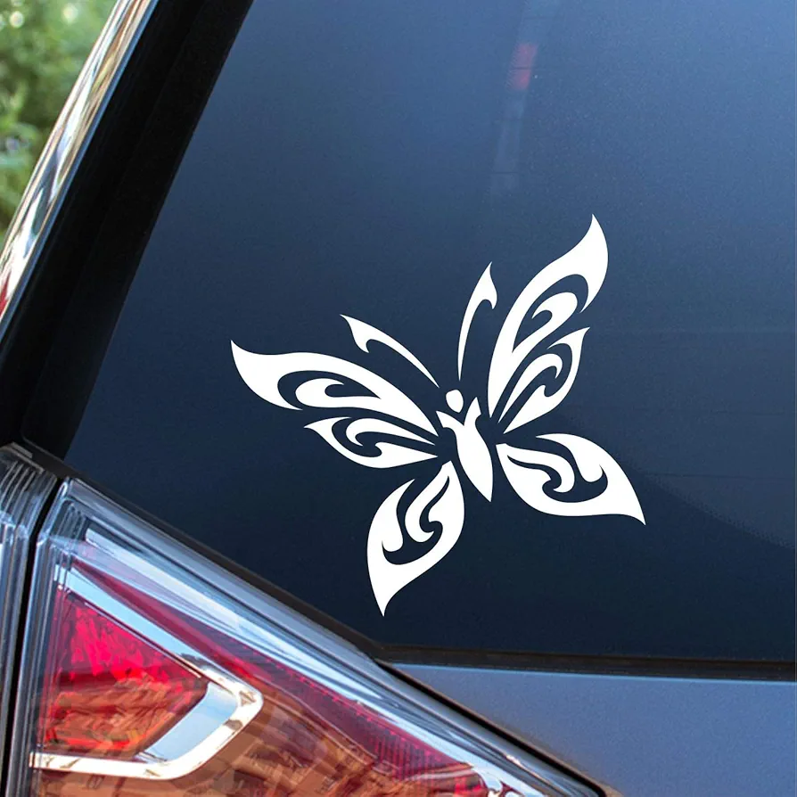 Sunset Graphics & Decals Pretty Tribal Butterfly White Vinyl Car Decal Sticker | Cars Trucks Vans Walls Laptop | White | 5 inch | SGD000043