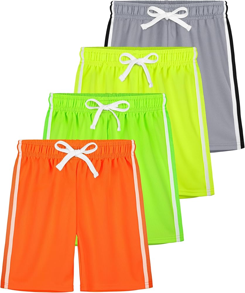 4 Pack Boys Shorts Toddler Boys Athletic Basketball Shorts Clothes Kids Mesh Active Quick Dry Gym Sports with Stripe