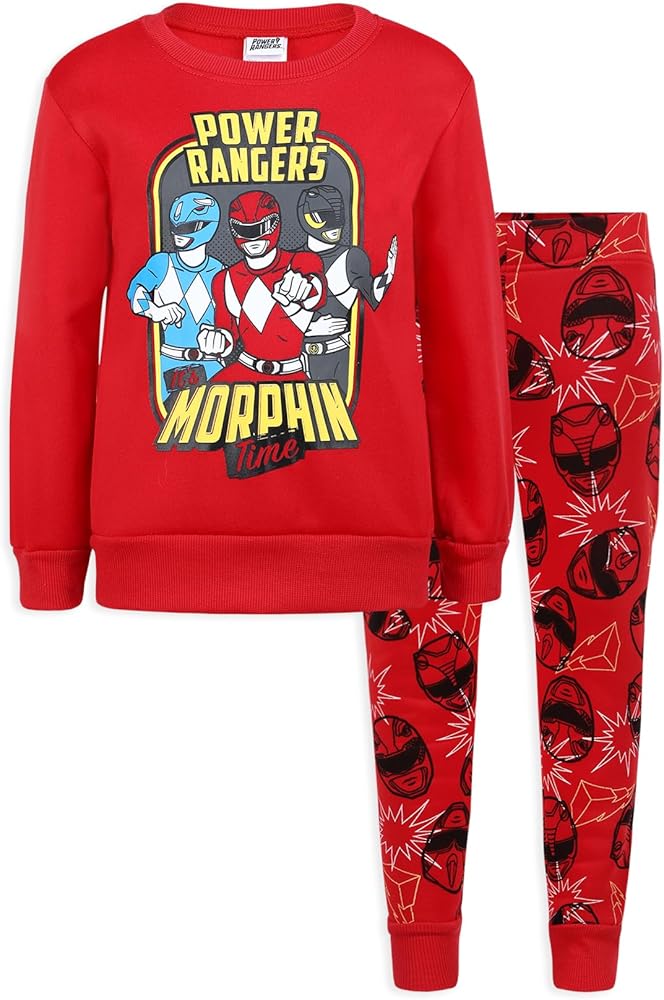 Power Rangers Morphin Red Ranger, Blue Ranger, and Grey Ranger Boys Pullover Sweatshirt and Pants Set for Little Kids