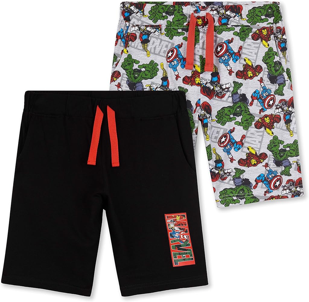 Marvel Boys Shorts, Sports Shorts with Avengers Iron Man Captain America Hulk and Thor