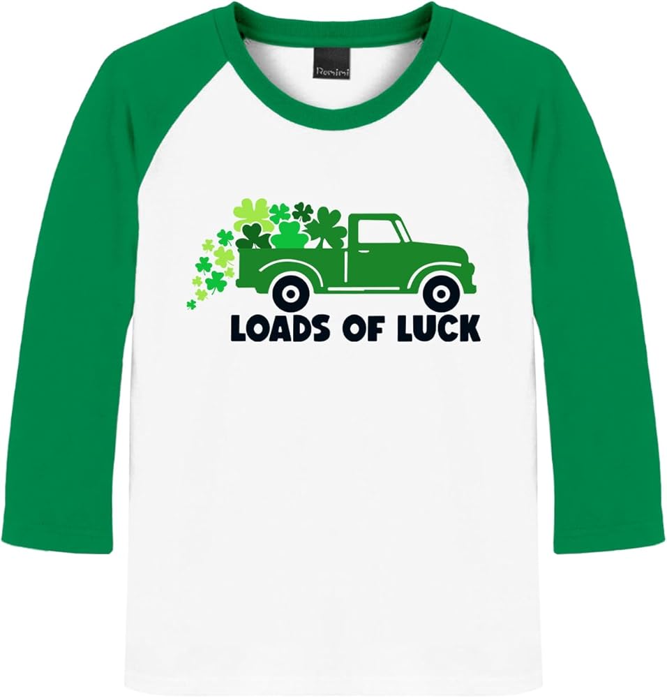 Remimi Unisex Kids St Patricks Day Shirts Funny Printed Raglan Sleeve Clover Tee Tops 3-14 Years