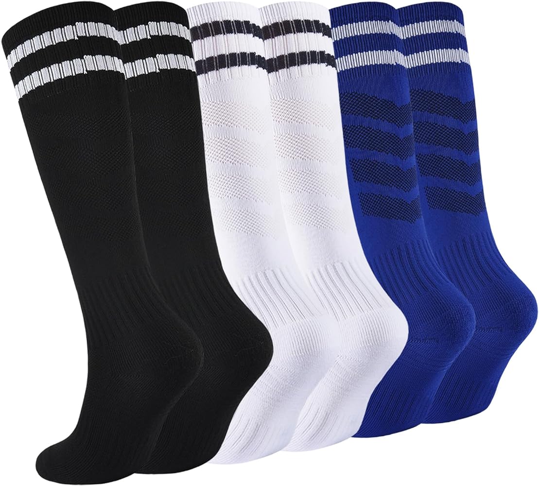 Kids Soccer Socks Boys Football Socks Youth Baseball Socks Girls Stripes Knee High Socks 6 Pairs