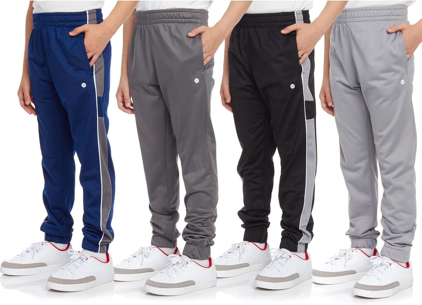 RBX Boys' Sweatpants - 4 Pack Active Tricot Warm-Up Jogger Track Pants (Size: 4-20), Size 4, Navy/Grey/Black/Grey