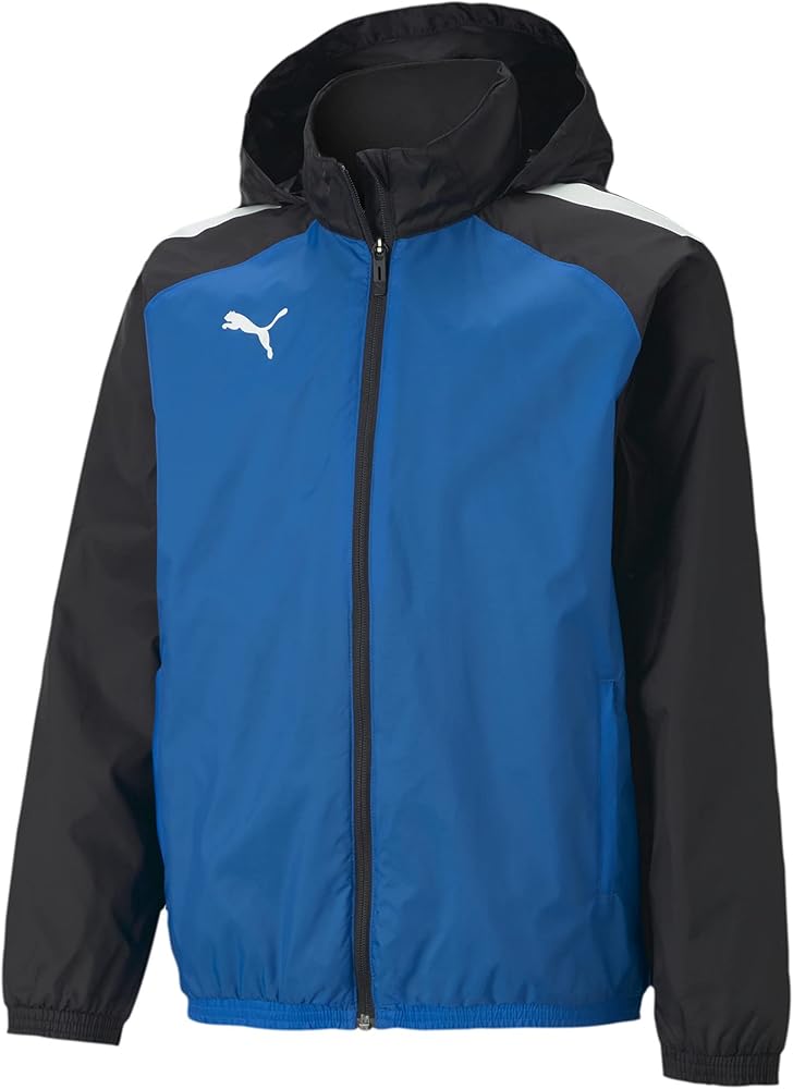 PUMA unisex child TeamLIGA All Weather Jacket, Electric Blue Lemonade-puma Black, Large US