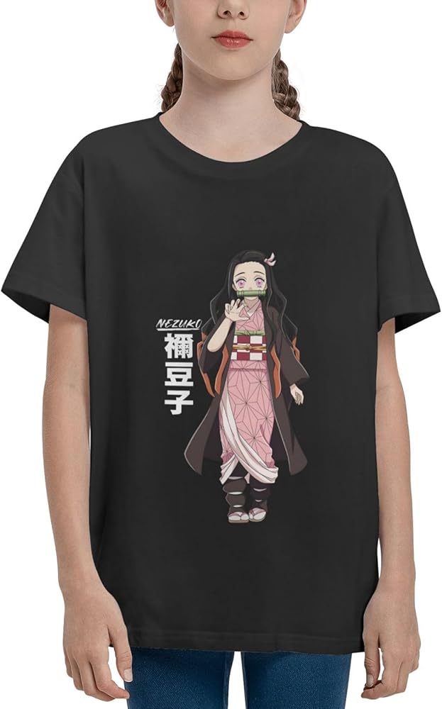 Anime Nezuko Kamado T-Shirt for Boys Girls Shirt Kids Teen Short Sleeve Tee Tops Black