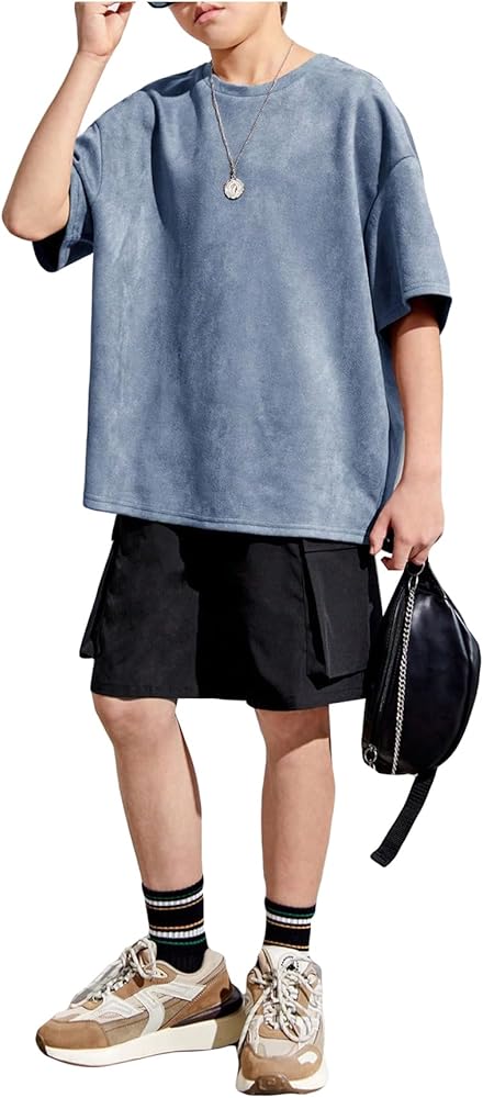 WDIRARA Boy's Casual Round Neck Half Sleeve T-Shirt Summer Tee Solid Top