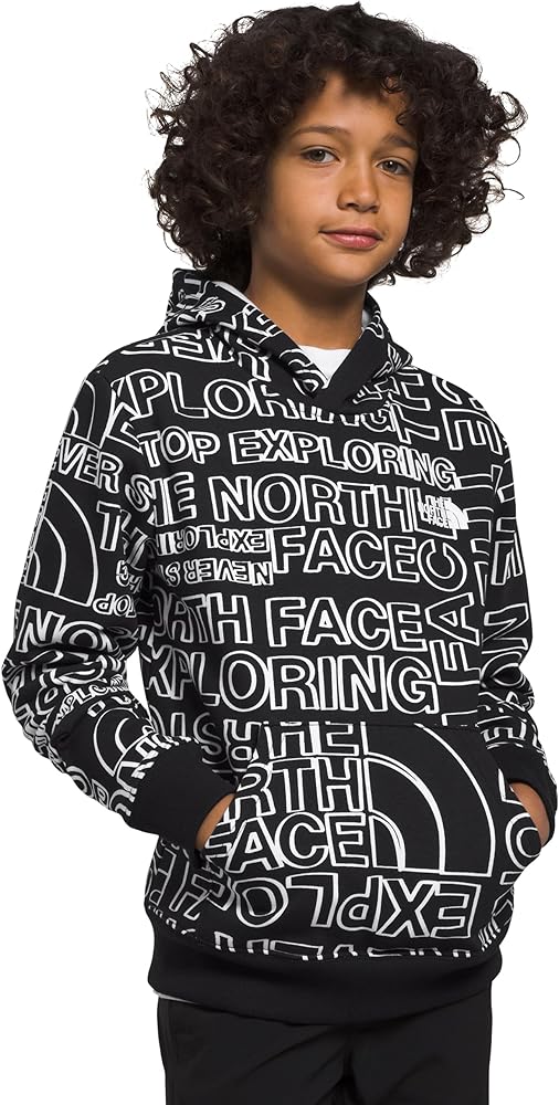 THE NORTH FACE Boys' Camp Fleece Pullover Hoodie, TNF Black TNF Marker Logo Print, Small