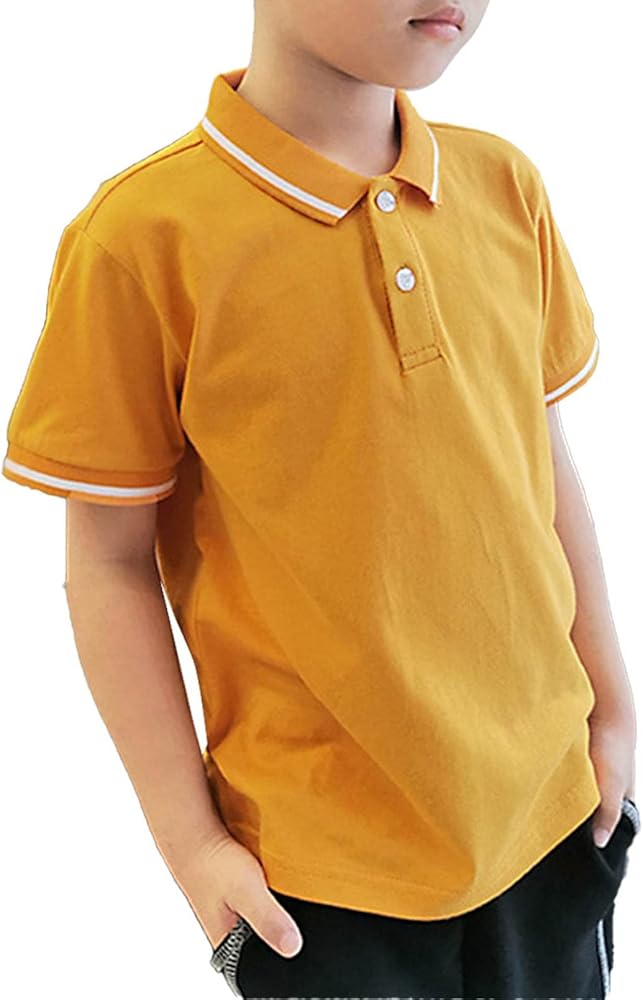 inhzoy Kids Boys Cotton Shirts Short Sleeve Summer Uniform Collared Solid Color T-Shirts Sports Athletic Tee Top