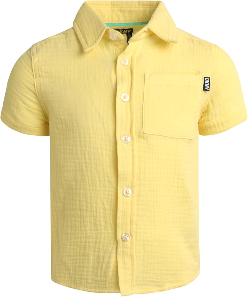 DKNY Boys' Shirt - Classic Fit Woven Short Sleeve Button Down Shirt - Casual Collared Shirt for Boys (4-20)