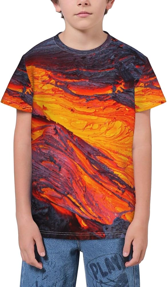 Lava Magma Teen Boys Short Sleeve Crew Neck T-Shirt Casual Tee Tops for Youth Kids