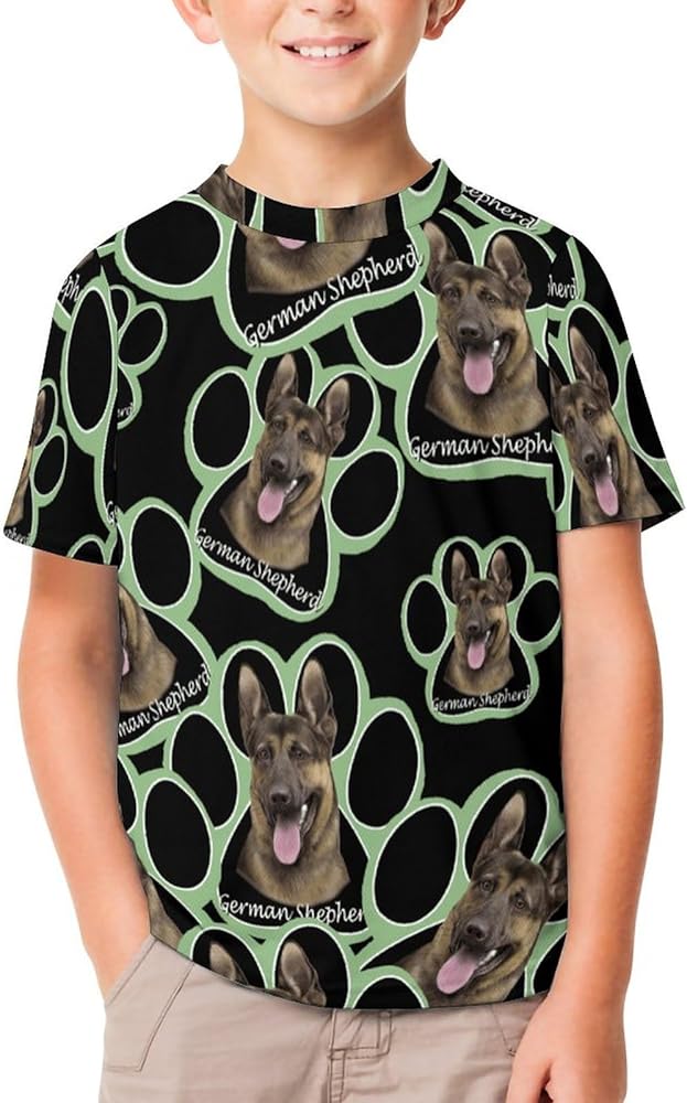 German Shepherd Dog Paw Funny Short Sleeve T-Shirt Tops Crew Neck Shirts Printed Summer Tees for Boys Girls