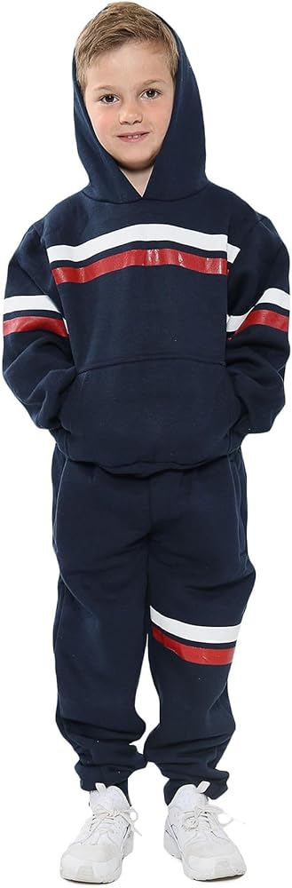 Kids Girls Boys Tracksuits Navy Fleece Hoodied Joggingsuit Top Bottom Sportswear