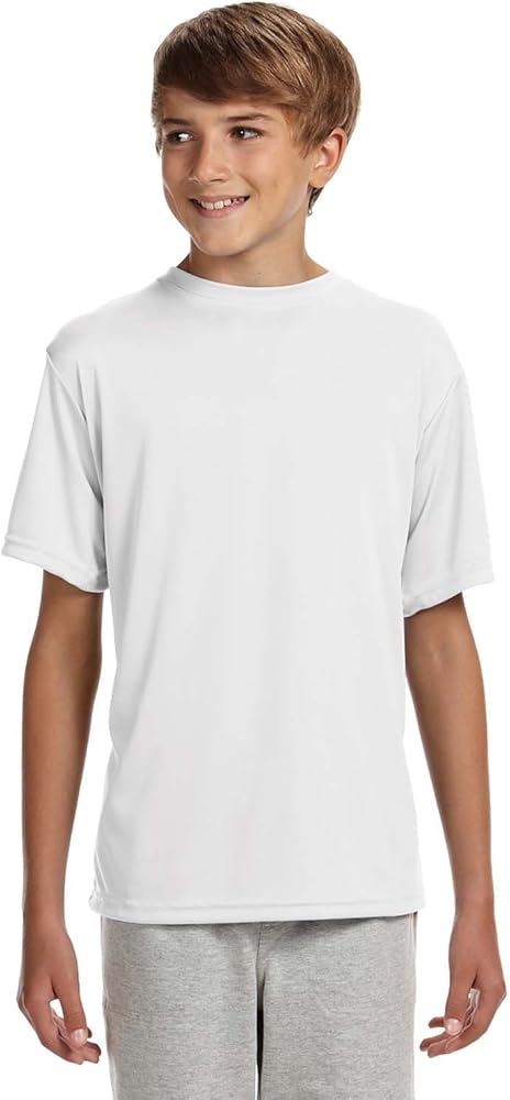 A4 Big Boys Cooling Performance Crew Neck Interlock T-Shirt, White, Small