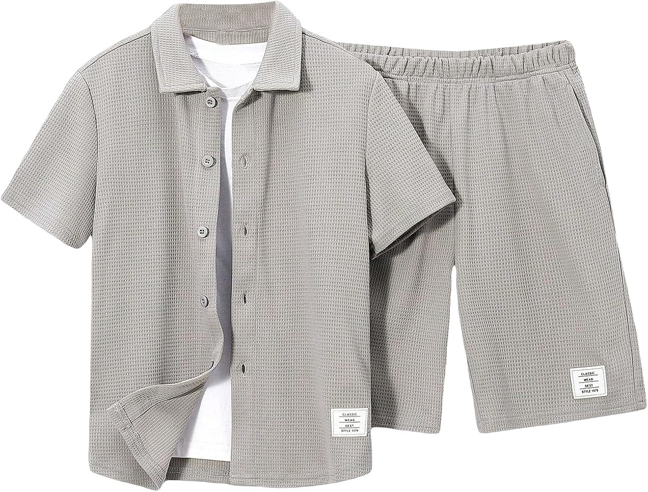 Floerns Boy's 2 Piece Outfit Button Down Shirt Blouse with Shorts Set Without Tee