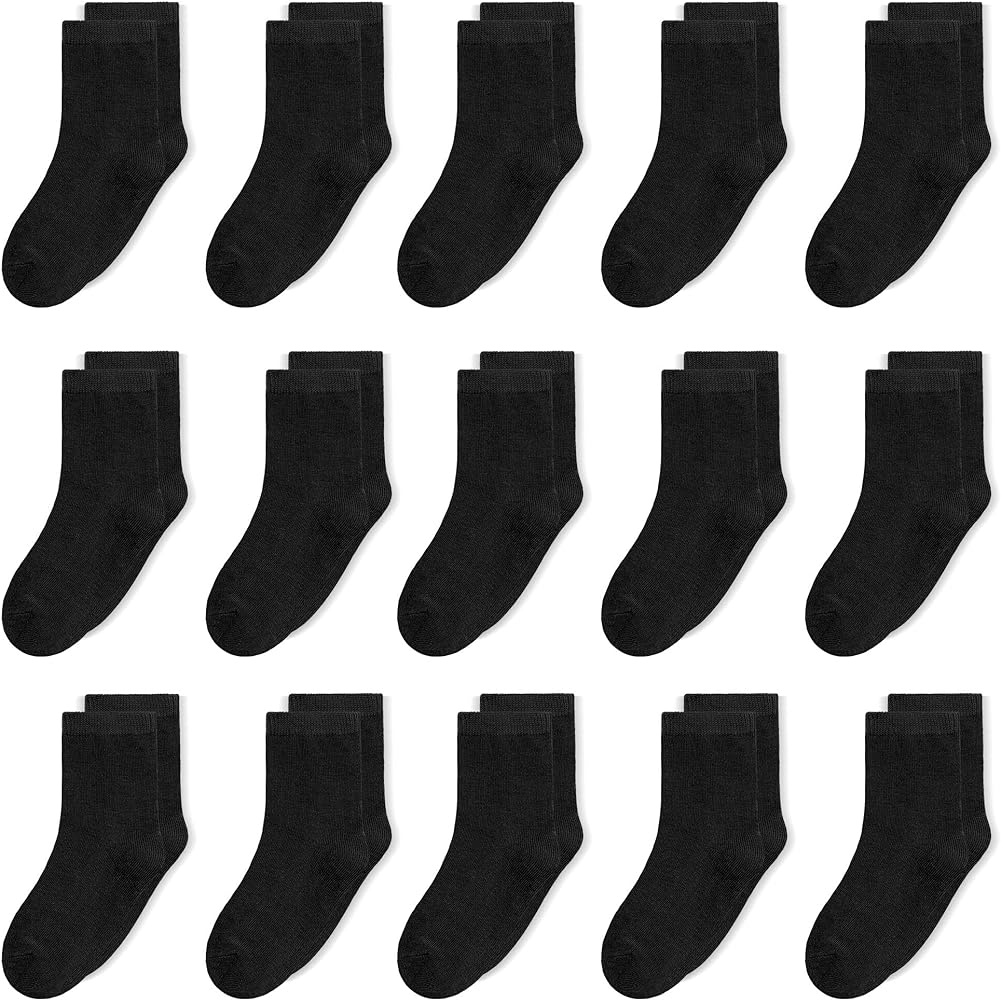 Toddlers Kids Crew Socks 15 Pairs Boys Girls Socks Casual Athletic Dress Socks for Kids 1-14 Years