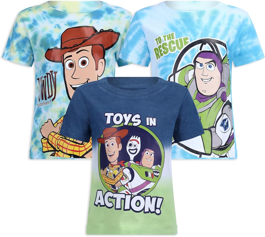 Disney Toy Story Boys 3 Pack Short Sleeve T-Shirt for Toddlers to Big Kids