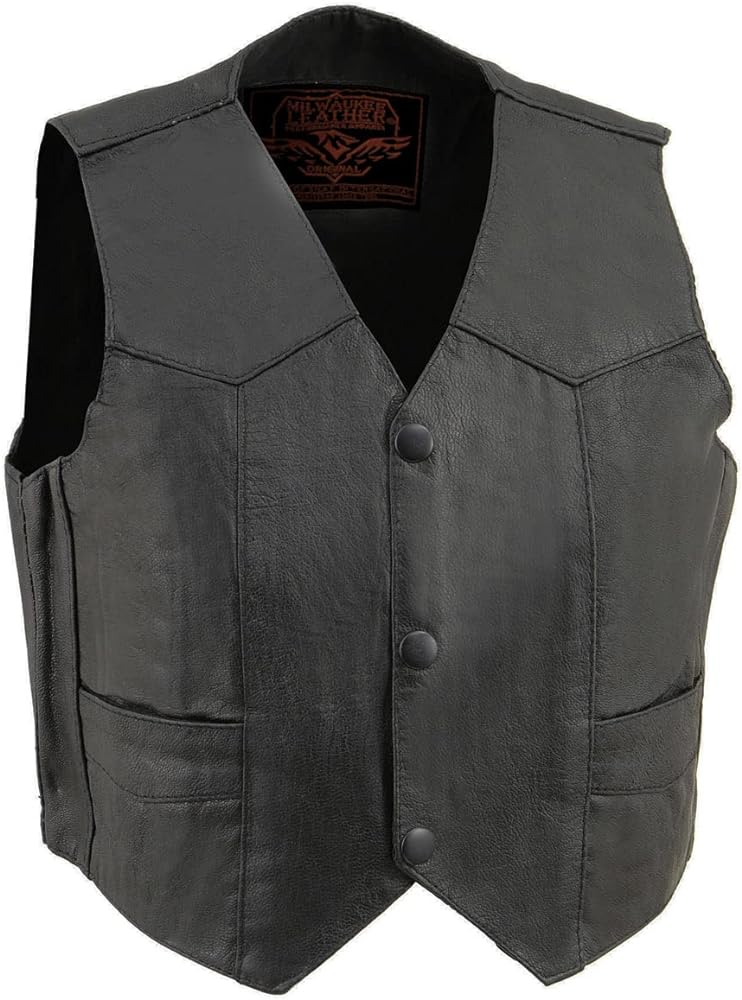 Milwaukee Leather SH2011 Kids Black Classic Three Snap Leather Vest