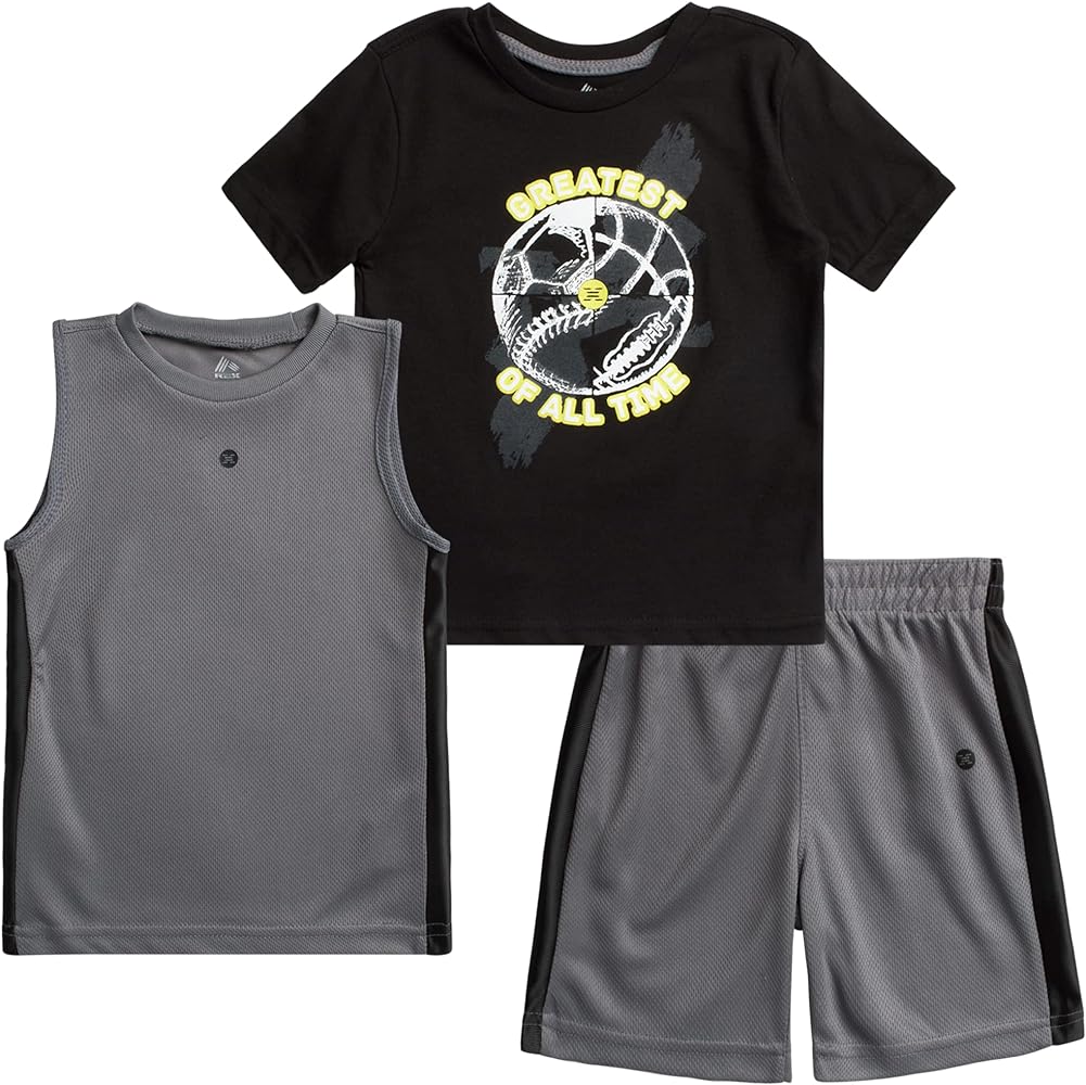 RBX Baby Boy's Active Shorts Set - Short Sleeve T-Shirt, Tank Top, and Shorts Performance Playwear Set (Toddler)