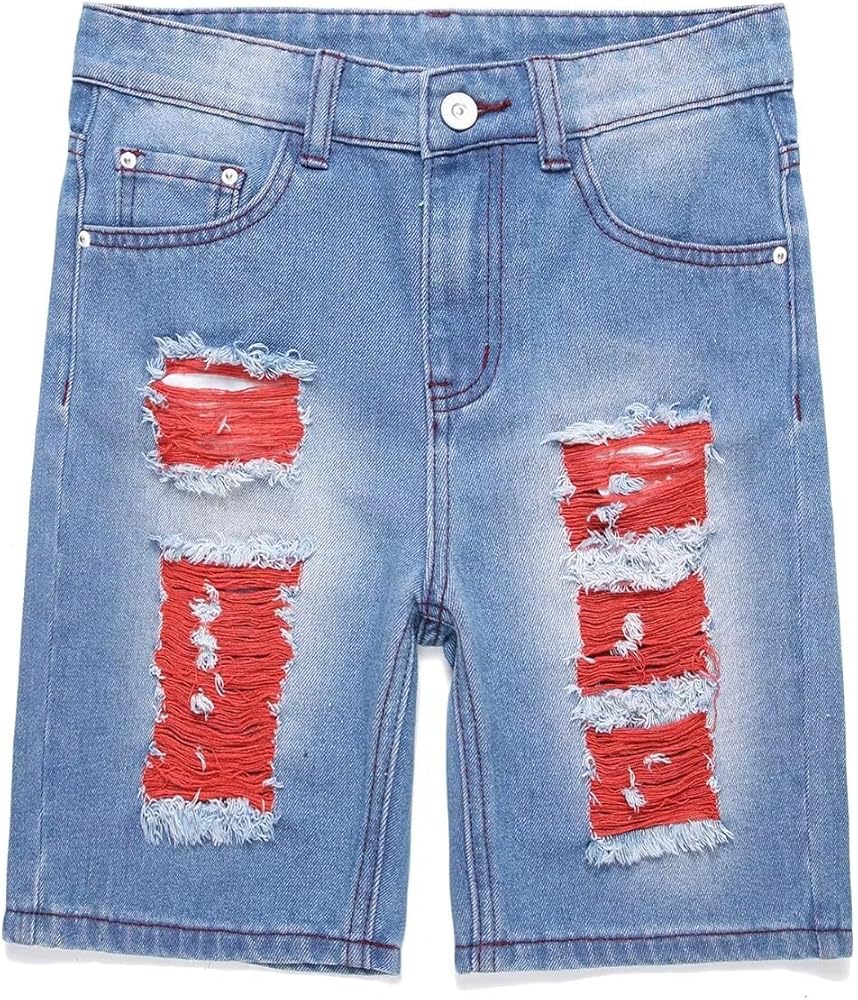 HENGAO Boys Ripped Denim Shorts Distressed Frayed Jean Shorts