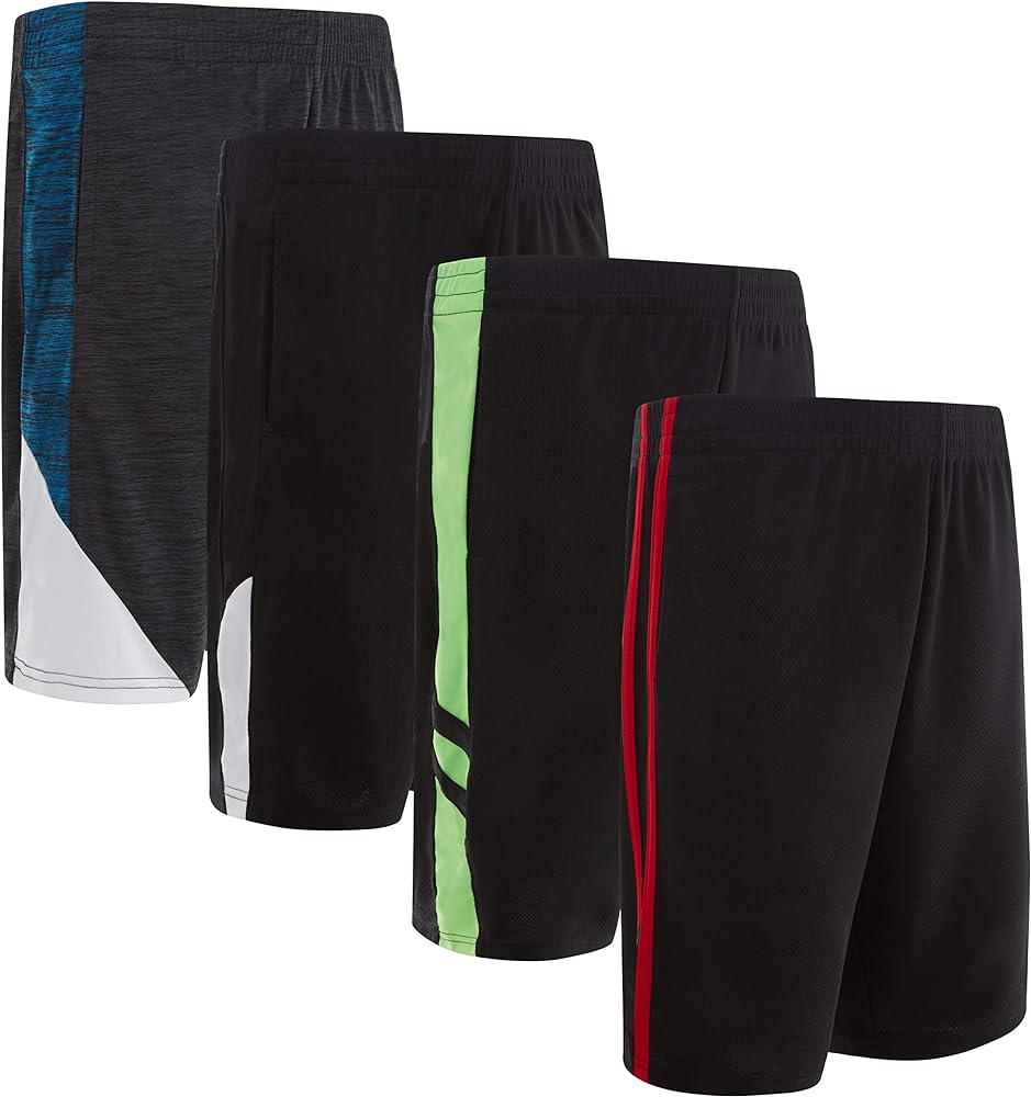 4 Pack: Boys Youth Athletic Active Performance Sports Workout Basketball Lightweight Gym Shorts