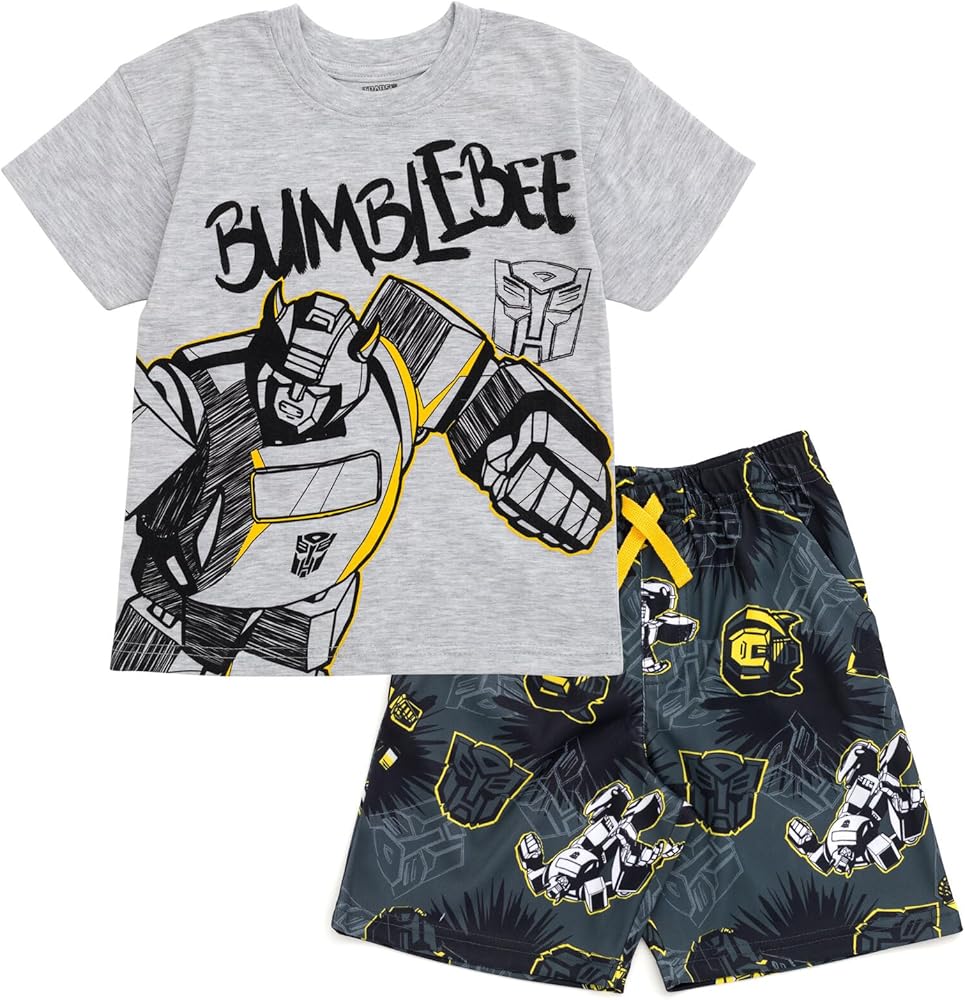 Transformers Bumblebee Optimus Prime Graphic T-Shirt & Mesh Shorts Outfit Set Toddler to Big Kid