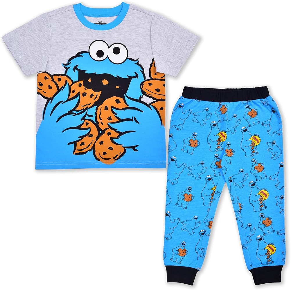 Sesame Street Elmo and Cookie Monster Boys’ T-Shirt and Jogger Pant Set for Infant and Toddler – Red/Blue/Grey