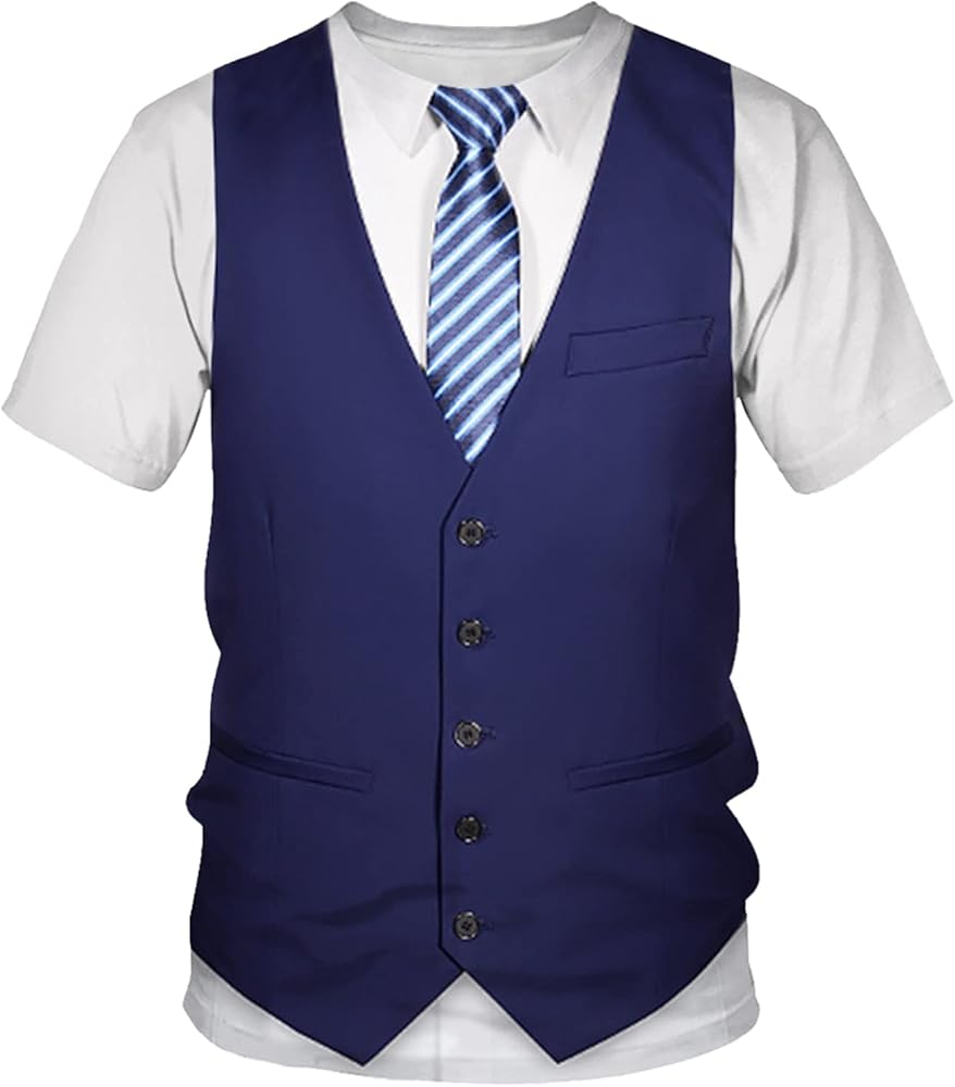 Kids Boys Short Sleeve Formal Suit T-Shirt Fake Tie Printed Tuxedo Shirt Tops Casual Wear