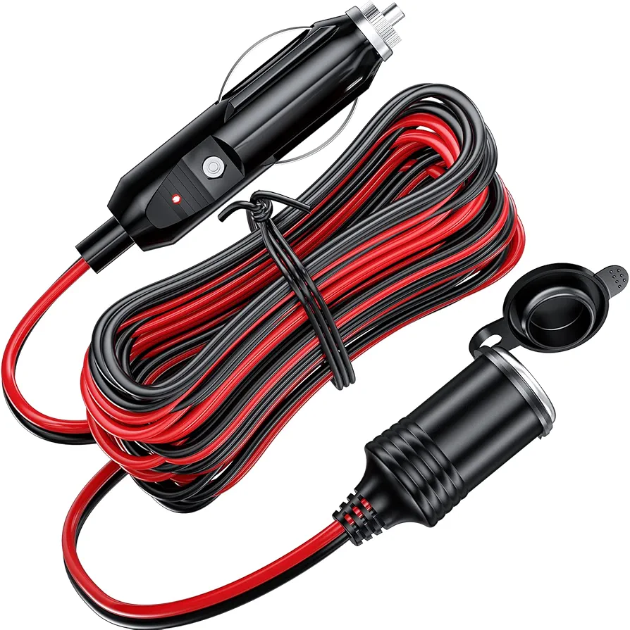 KEWIG 12/24V Car Cigarette Lighter Extension Cord - 13FT Cigarette Lighter Plug Cable- 16AWG Heavy Duty Extension Cable with 15A Fuse and LED Indicator